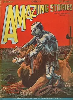 Magazines Collection: Amazing Stories scifi magazine cover, Robot and lion