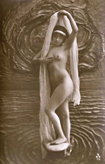 Posing Collection: Artistic Italian nude standing amid stylised watery backdrop
