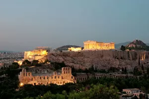 Athenian Collection: Athens. Panoramic view of the Acropolis at night
