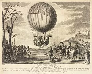 Royal Aeronautical Society Fine Art Print Collection: Balloon ascent from Prairie de Nesle, northern France