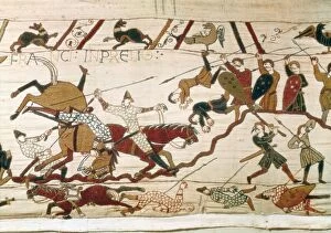Decorative Collection: Bayeux Tapestry. 1066-1077. Scene of the Battle