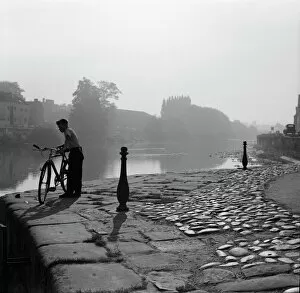 Related Images Metal Print Collection: Boy and Bicycle by the River Severn