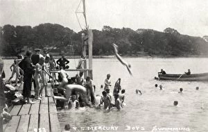 Royal Navy Poster Print Collection: Boys Swimming, Training Ship Mercury, River Hamble, Hants
