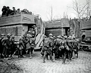Returning Collection: British soldiers boarding buses, Western Front, WW1