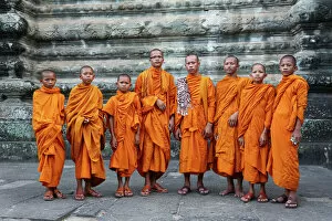 Temples Collection: Buddhist Monks at Angkor Wat Temple, Siem Reap, Cambodia
