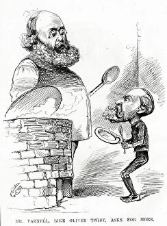Beadle Collection: Cartoon, Mr Parnell, like Oliver Twist, asks for more