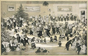 Cat Fine Art Print Collection: A Cats Christmas Dance by Louis Wain