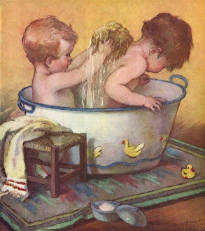 Children Canvas Print Collection: Children bathing together Your Turn by C V MacKenzie