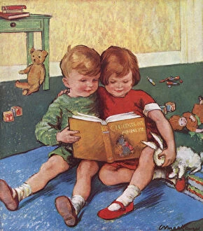 Children Fine Art Print Collection: Children reading together Story Time by Mackenzie