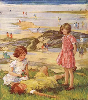 Simple illustrations Premium Framed Print Collection: Children at Seaside - Sunny Days by C V MacKenzie