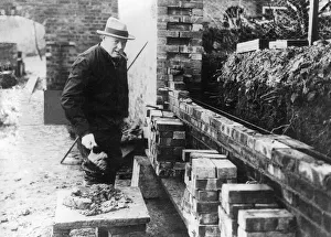 Winston Churchill Bricklaying Print, Chartwell 1930s