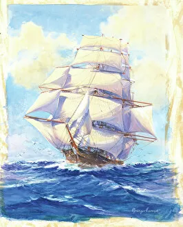 Fine art Premium Framed Print Collection: Cutty Sark Tall Ship Tea Clipper Watercolour