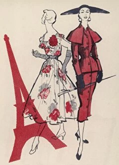 Eiffel Tower Collection: Dior dress and Fath suit, 1954