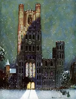 Ernest Collection: Ely Cathedral in the snow by Ernest Uden
