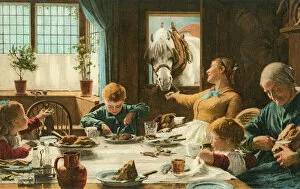 Frederick Walker Collection: One of the Famly - a horse joins a family meal