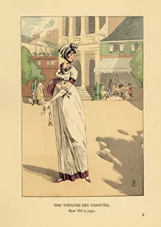 The Park Theatre Photographic Print Collection: Fashionable woman in front of the Theatre des Varietes