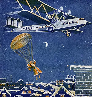 Delivering Collection: Father Christmas parachuting out of a plane