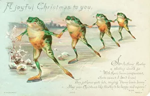 Victorian Collection: Four frogs ice skating on a Christmas card