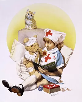 Cat Fine Art Print Collection: Girl playing Nurse