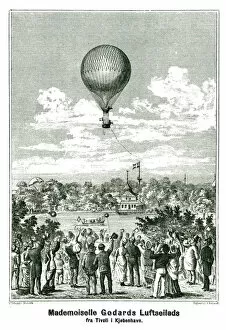 Royal Aeronautical Society Framed Print Collection: Godards balloon ascent from the Tivoli Gardens, Copenhagen
