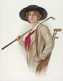 Women Pillow Collection: Golfing Woman 1914
