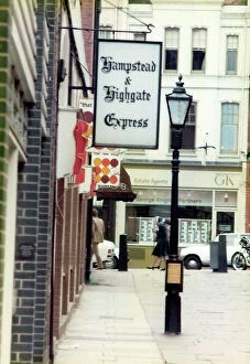 Back Collection: Hampstead & Highgate Express sign in Hampstead, London