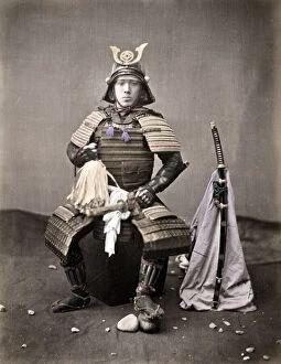 Japanese samurai armor Metal Print Collection: Japanese samurai with armour and swords, Japan, c. 1880 s