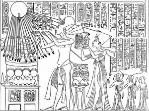 Egyptian pyramids and tombs Canvas Print Collection: King Akhenaten and Queen Nefertiti making a Sacrifice