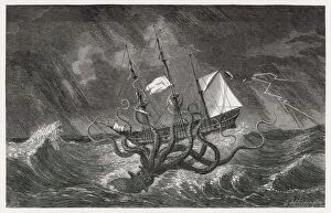 1700 Collection: Kraken attacking ship during a storm