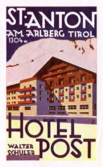 Posters Premium Framed Print Collection: Label, Hotel Post, St Anton am Arlberg, Tyrol, Austria