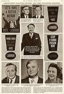Politics Collection: Labour Party election posters and television speakers