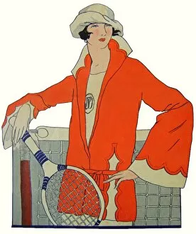 Embrace the Elegance: Art Deco Poster Art Collection Cushion Collection: Lady tennis player in red blazer