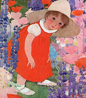 Children Metal Print Collection: Little girl playing in a garden by Muriel Dawson