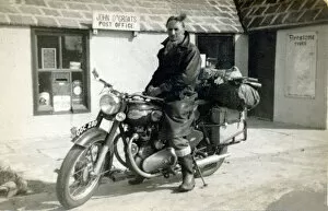 Luggage Collection: Man on his 1956 / 7 Royal Enfield motorcycle