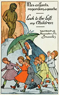 Related Images Fine Art Print Collection: Manneken Pis Postcard Album - Nun and Children