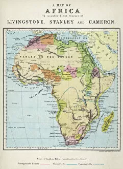 Africa Pillow Collection: Map of Africa illustrating travels of explorers