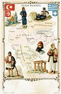 Balkan Collection: Map of the Balkans, highlighting Greek and Turkish territory
