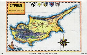 Cyprus Framed Print Collection: Map of Cyprus - The Island of Venus