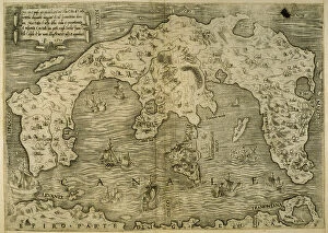 Italy Photo Mug Collection: Map of Greek island of Corfu. Ionian Sea. Italian map. 1537