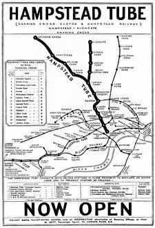 Stations Fine Art Print Collection: Map of London Underground railway, Hampstead Tube