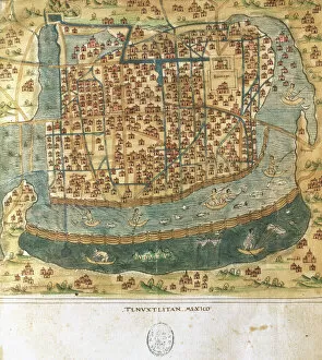Americas Jigsaw Puzzle Collection: Map of Tenochtitlan. Mexico, 1560. By Alonso de Santa Cruz