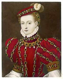 Scots Collection: Mary, Queen of Scots in a red costume
