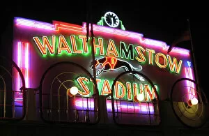 Monuments and landmarks Photographic Print Collection: Neon Frontage at Walthamstow Dog Racing Stadium