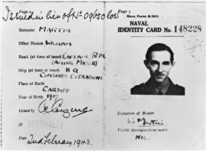 Related Images Photo Mug Collection: Operation Mincemeat - naval ID card of Major Martin