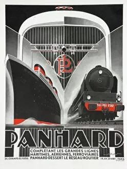 Embrace the Elegance: Art Deco Poster Art Collection Cushion Collection: Panhard travel poster