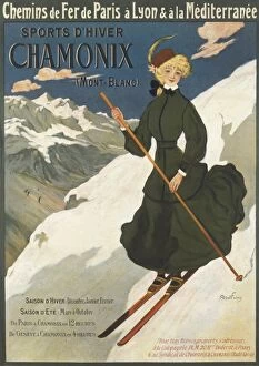 Skiing Premium Framed Print Collection: Poster advertising Chamonix and Mont Blanc