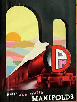 Black Rail Canvas Print Collection: Poster design, Train in Art Deco style