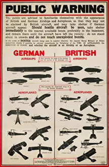 Aeroplanes Canvas Print Collection: Poster, Public Warning, identifying aircraft, WW1