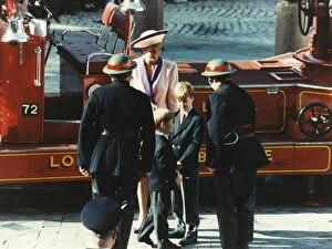 British Library Collection: Princess Diana, William and Harry meeting firefighters