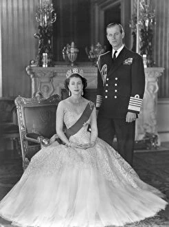 Tiara Collection: Queen Elizabeth II and Duke of Edinburgh, 1954